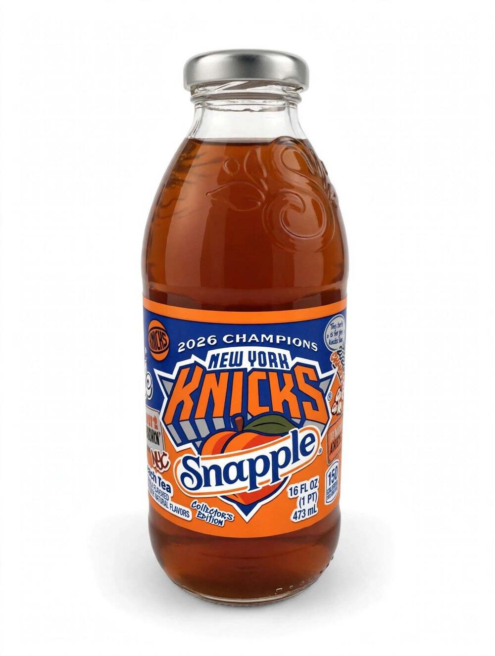 SNAPPLE NEW YORK KNICKS 2026 CHAMPIONS LIMITED EDITION PEACH TEA 16 OZ BOTTLE